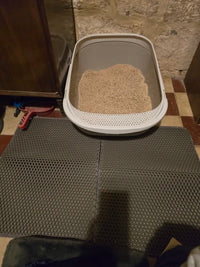 Photo d'un client : tapis gris 45 × 60 cm devant le bac à litière